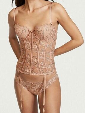 VICTORIAS SECRET ALLURE SHIMMER BUSTIER CORSET GARTERS